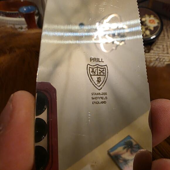 Vintage Prill Sheffield England Pie Cake Server Floral Purple Porcelain Handle. - Picture 15 of 16